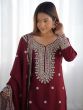 Maroon Salwar Kameez In Palazzo Style With Dupatta