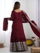 Maroon Salwar Kameez In Palazzo Style With Dupatta