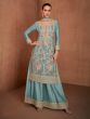 Blue Embroidered Salwar Suit In Palazzo Style