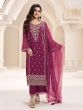 Wine Pakistani Style Salwar Suits In Chiffon