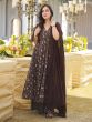 Brown Palazzo Suit With Anarkali Kameez In Print