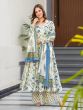 Off White Muslin Anarkali Style Suit In Floral Print