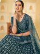 Blue Mirror Work Lehenga Choli In Net