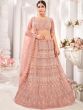 Peach Embroidered Wedding Lehenga Choli In Net