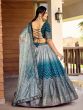 Teal Blue Pleated Style Shaded Lehenga Choli In Sequins Embroidery