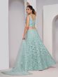 Light Blue Net Lehenga Choli In Floral Embroidery