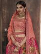 Peach & Pink Silk Embroidered Wedding Lehenga Choli