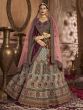 Soft Blue And Wine Embroidered Velvet Bridal Lehenga Choli