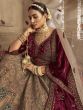 Beige And Maroon Bridal Lehenga Choli In Velvet