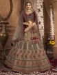 Beige And Maroon Bridal Lehenga Choli In Velvet