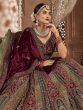 Green And Maroon Bridal Lehenga Choli In Resham Embroidery