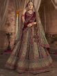 Green And Maroon Bridal Lehenga Choli In Resham Embroidery