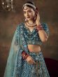 Teal Blue Floral Embroidered Net Lehenga Choli