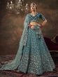 Teal Blue Floral Embroidered Net Lehenga Choli