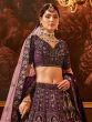 Wine Embroidered Wedding Lehenga Choli In Velvet