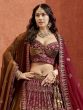 Maroon Velvet Embroidered Bridal Lehenga Choli