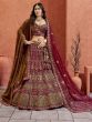 Maroon Velvet Embroidered Bridal Lehenga Choli