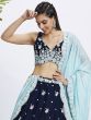 Deep Blue Georgette Lehenga Choli Set In Sequins Embroidery