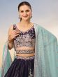 Deep Purple Embroidered Lehenga Choli In Satin