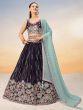 Deep Purple Embroidered Lehenga Choli In Satin