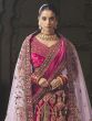 Pink Floral Zari Embroidered Bridal Lehenga Set In Velvet