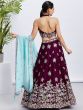 Wine Embroidered Lehenga Choli In Georgette