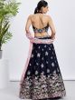 Navy Blue Thread Embroidered Lehenga Choli Set