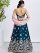 Teal Blue Georgette Lehenga Choli Set In Embroidery 