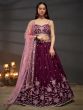 Wine Chiffon Silk Embroidered Lehenga Choli Set