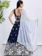 Navy Blue Floral Embroidered Lehenga Choli In Georgette