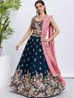 Teal Blue Heavy Floral Embroidered Lehenga Choli