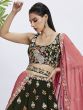 Deep Green Floral Thread Embroidered Lehenga Choli