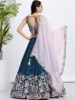 Navy Blue Floral Thread Embroidered Lehenga Choli