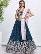 Navy Blue Floral Thread Embroidered Lehenga Choli