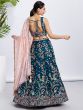 Teal Blue Sequins Embroidered Georgette Lehenga Choli