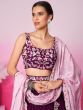 Wine Thread Work Lehenga Choli With Dupatta In Georgette