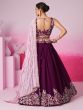 Wine Thread Work Lehenga Choli With Dupatta In Georgette