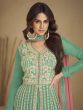 Sea Green Zari Embroidered Indo Style Lehenga Choli