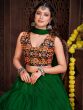 Deep Green Mono Silk Lehenga With Embroidered Blouse