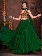 Deep Green Mono Silk Lehenga With Embroidered Blouse