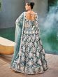 Teal Blue Satin Silk Lehenga Choli In Heavy Floral Work