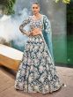 Teal Blue Satin Silk Lehenga Choli In Heavy Floral Work