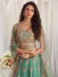 Sea Green Thread Work Lehenga Choli In Organza