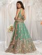 Sea Green Thread Work Lehenga Choli In Organza