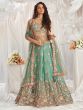 Sea Green Thread Work Lehenga Choli In Organza