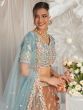 Brown And Blue Lehenga Set In Floral Embroidery