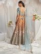 Brown And Blue Lehenga Set In Floral Embroidery