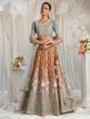 Brown And Blue Lehenga Set In Floral Embroidery