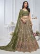 Olive Green Heavy Zari Work Net Lehenga Set