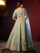 Blue Floral Thread Work Lehenga Choli In Organza